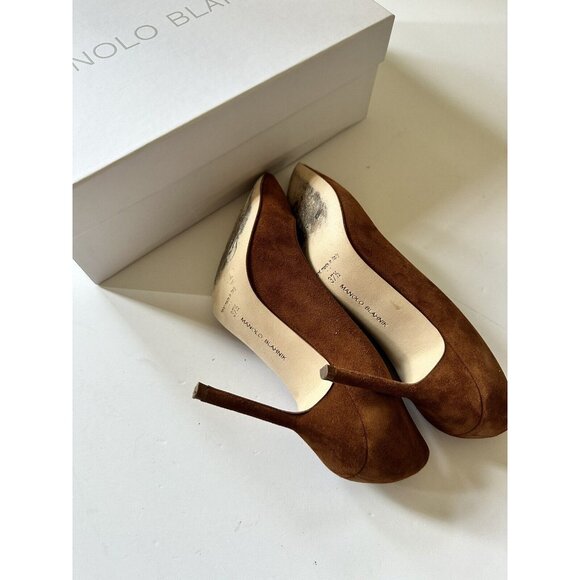 Manolo Blahnik BB 105 Suede Heels Brown - Picture 8 of 8